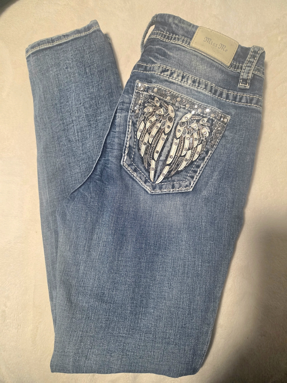 Miss Me Womens Light Blue Embellished Pocket Jeans